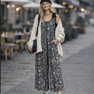 Free People Cecilia Floral Shoulder-Tie Wide Leg Ankle Length Boho Romper XS